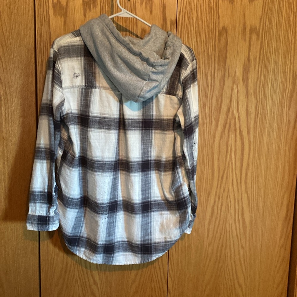 American Eagle Outfitters Gray Plaid Hoodie Shirt. Size small. - Picture 3 of 3